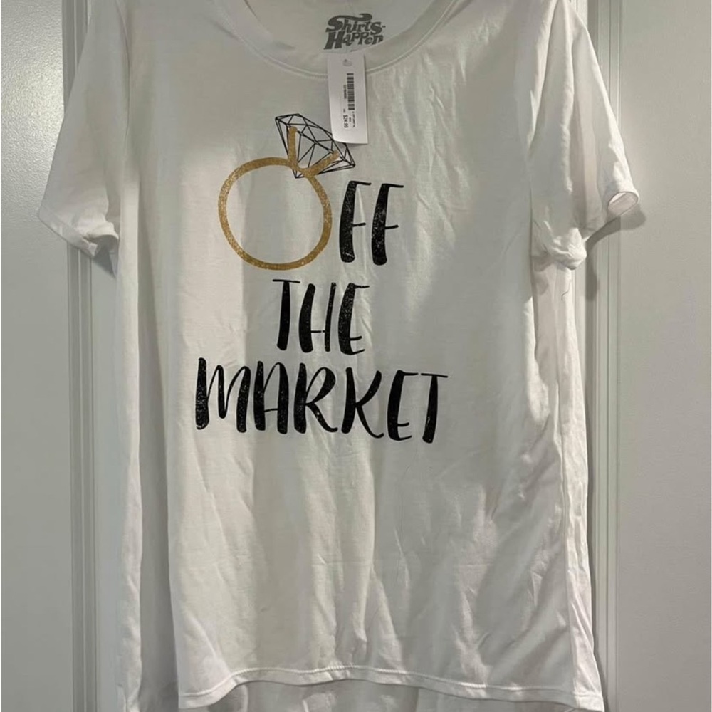 White Graphic Tee with Gold and Black Print